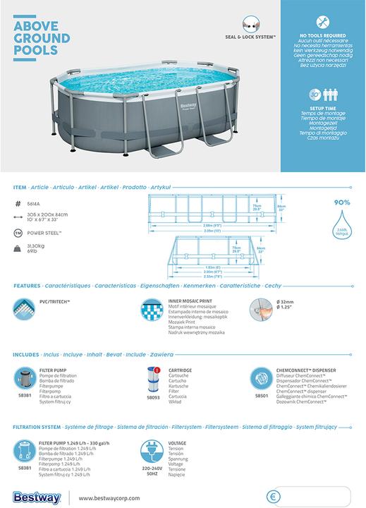 Immagine prodotto Bestway Power Steel Pool ovale 305x200x84cm (305 x 200 x 84 cm)