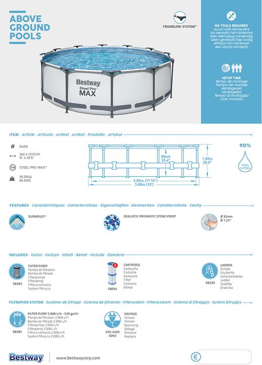 Actual product image Bestway Steel Pro Max Pool 366x100cm (Ø 366 x 100 cm)