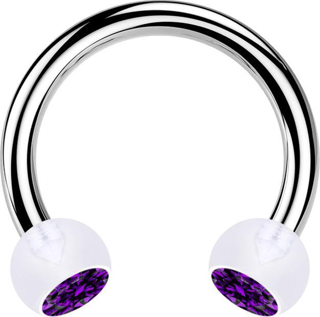 Star Piercing Circular Barbell silber mit zwei Kugeln transparent Kristall violett (ohne Messing, Bioflex, Chirurgenstahl 316L)
