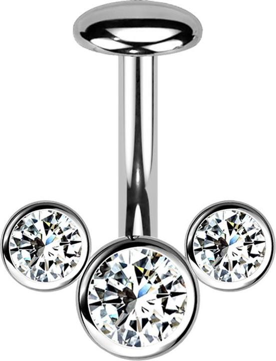 Produktbild Star Piercing Threadless Labret-Stab Banane silber front drei Kristalle silber (Titan G23)