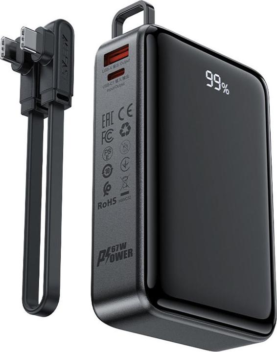Actual product image Acefast M4 PD 67W 20000mAh Powerbank with built-in cable - black (20000 mAh, 67 W, 67 Wh)