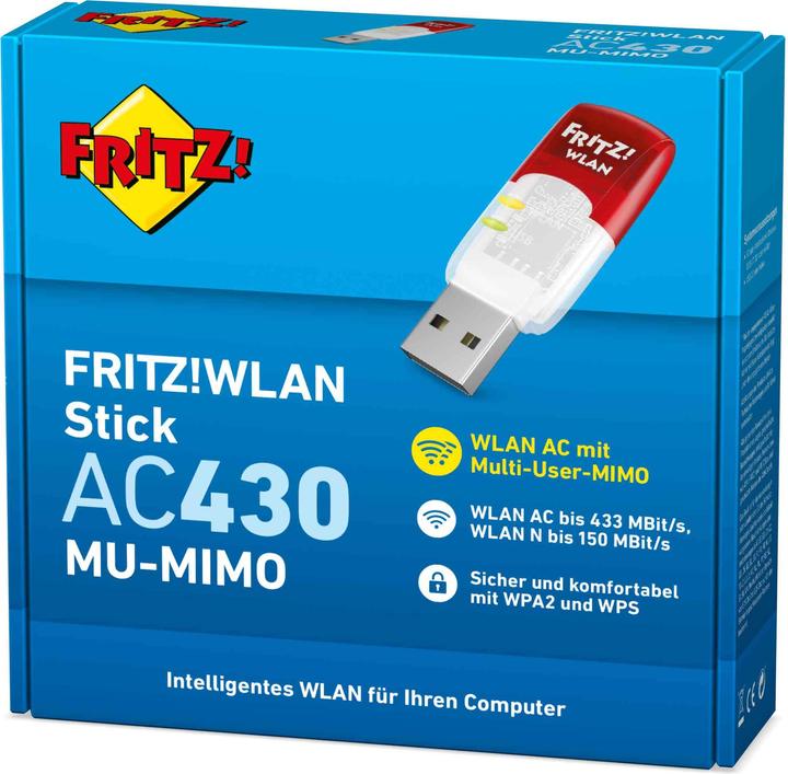 Actual product image AVM FRITZ!WLAN Stick AC 430 MU-MIMO (USB, RJ45 (1x))