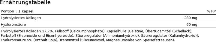 Nährwerte und Zutaten Biotech USA Hyaluronic Collagen (120 Stück, Kapseln)