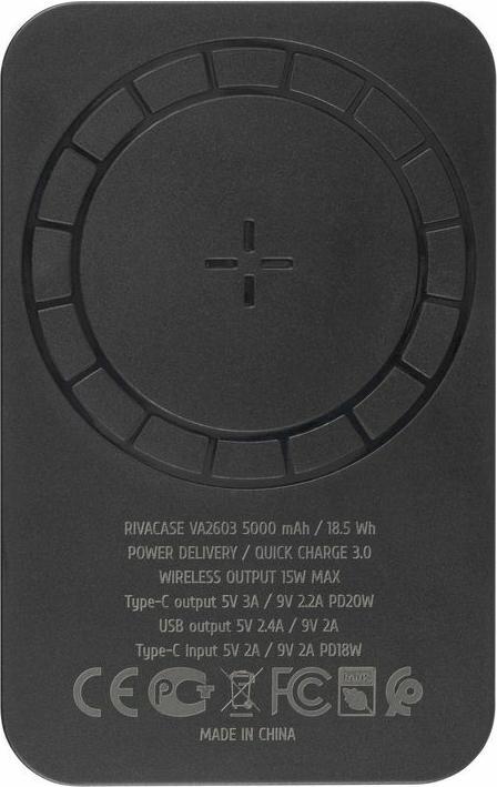 Immagine prodotto Rivacase VA2603 Powerbank wireless Magsafe Qi 15W, batteria esterna con ricarica rapida QC/PD 22.5W 5000 mAh (5000 mAh, 20 W, 18.50 Wh)