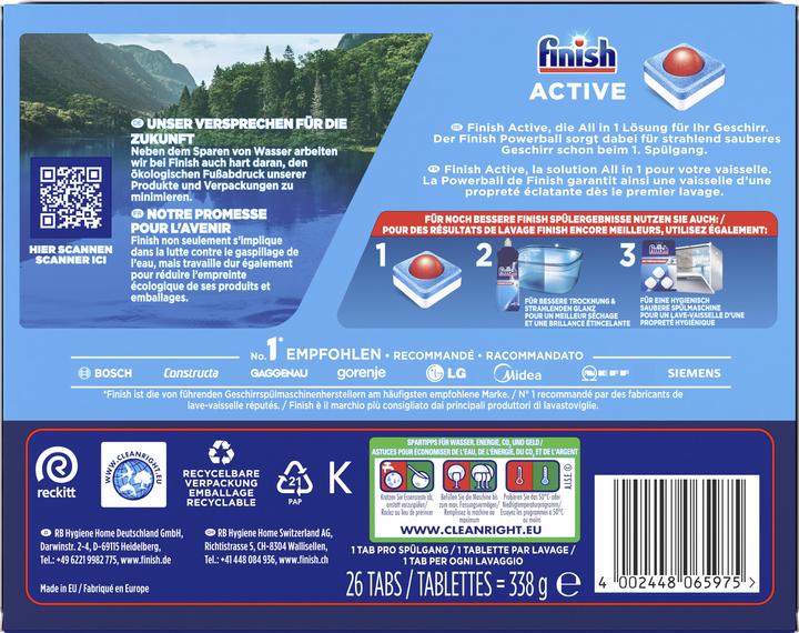 Image du produit Finish Active All In 1 (Tabs, 26 Cycles de lavage)