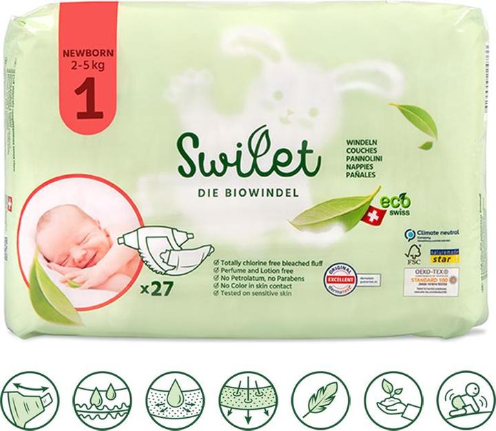 Image du produit Swilet La couche biologique Newborn (Taille 1, Pack mensuel, 216 pièce(s))
