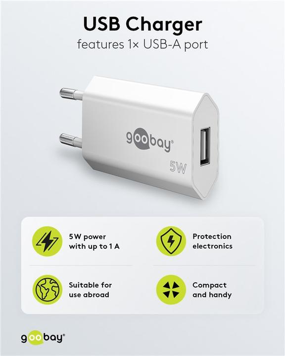 Actual product image Goobay USB A charger slim (5 W)