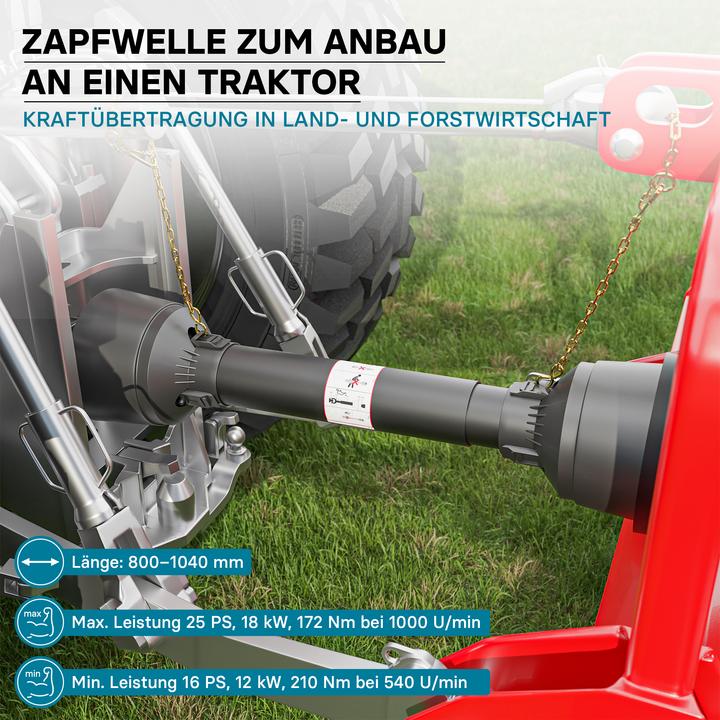 Actual product image Wiltec PTO Shaft T1 Drive Shaft 800-1040mm 210Nm 540rpm, 18kW (25hp), 2x 1 3/8" 6 teeth Tractor Attach (Tractor accessories)