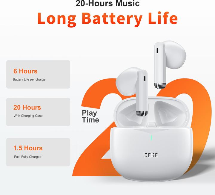 Image du produit Qere E28 écouteurs sans fil Bluetooth 5.3 In-Ear HIFI avec annulation de bruit, IPX5 & Touch Control (ANC, 20 h, Sans fil)