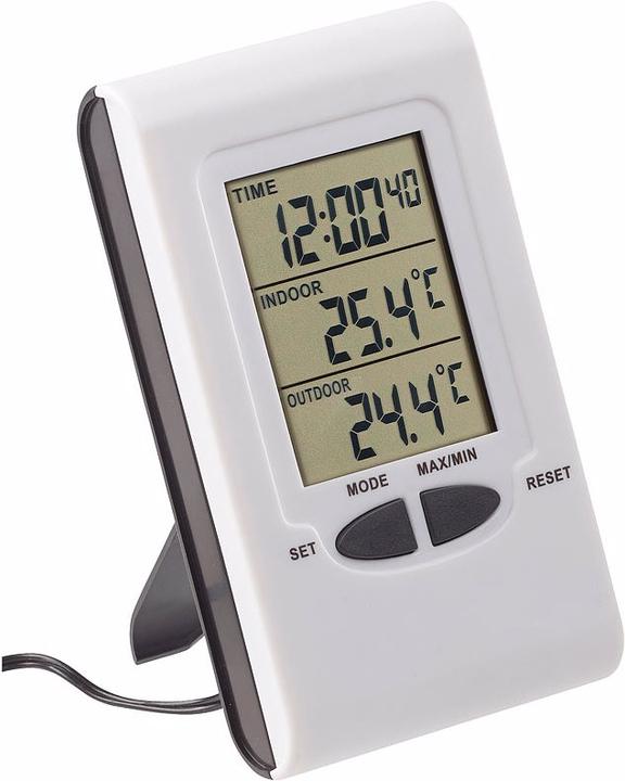 Pearl Digitales Innen- und Aussen-Thermometer mit LCD-Display und Uhrzeit