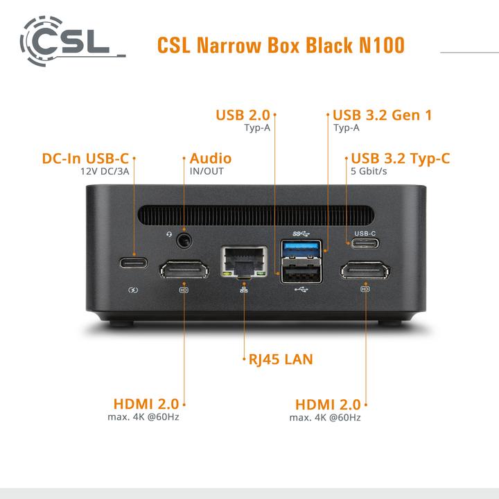 Produktbild CSL Narrow Box Black (Intel N100, 8 GB, 1000 GB, Intel UHD Graphics)