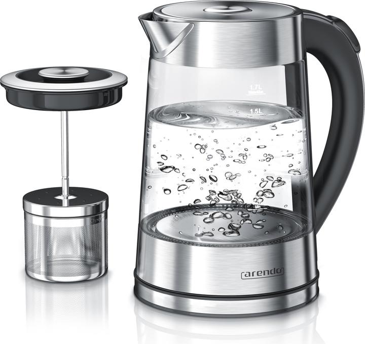 Produktbild Arendo Wasserkocher 1,7 l, 2200 W, Edelstahl & Glas mit Teesieb, Teekocher, Temperaturwahl 40° C - 100° C (1.70 l)