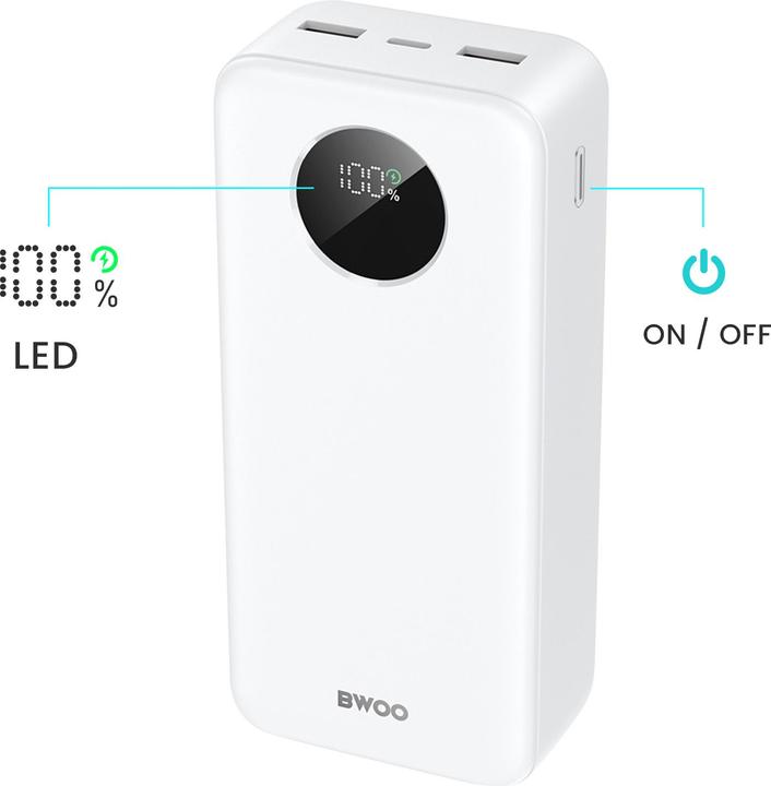 Image du produit Bwoo 22,5W 30000 mAh power bank with LCD screen, white (30000 mAh)