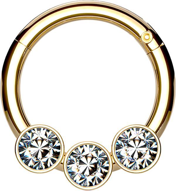 Immagine prodotto Star Piercing Anello micro segmento con cerniera placcato oro con tre perle e cristalli argento (Acciaio chirurgico 316L, senza ottone)