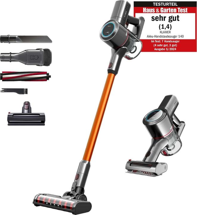 Immagine prodotto KLAMER Akkustaubsauger, 420 Watt, 2 Akkus und mit verschiedenen Aufsätzen