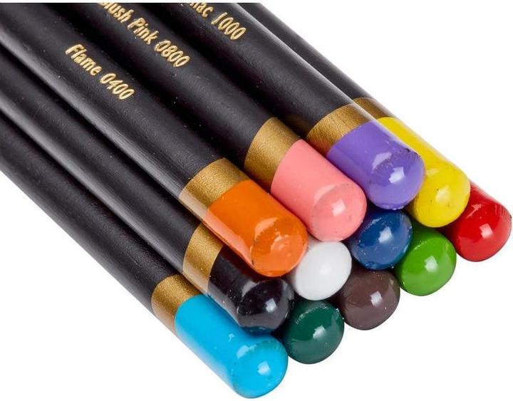 Image du produit Derwent Crayons de couleur Chromaflow (Rose Fard à Joues, Flamand, Brun Naturel, Écarlate, herbe verte, Denim, Jaune soleil, Bleu, Basilic, Noir, Lilac, Blanc, 12 x)