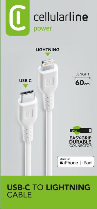 Productafbeelding Cellularline Stroomkabel 60cm - USB-C naar Lightning (0.60 m, USB 3.2 Gen 1)