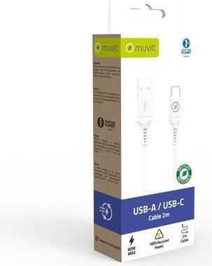 Produktbild Muvit Cable USB-A USB-C 2m Plastique Recycle Blanc (2 m, USB 2.0)