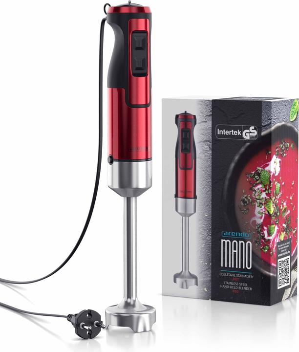 Actual product image Arendo Hand blender 1000W, stainless steel hand blender in red, hand blender with beaker, stepless