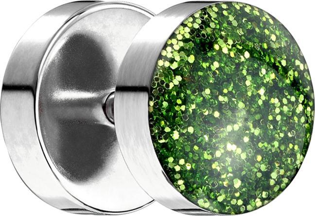 Image du produit Star Piercing Fake Plug mit glitter Kuppel grün (sans laiton, Acier chirurgical 316L)