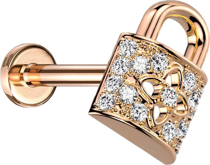 Produktbild Star Piercing Micro Labret Innengewinde rosegold Schloss mit Kristallen silber (Messing, Chirurgenstahl 316L)