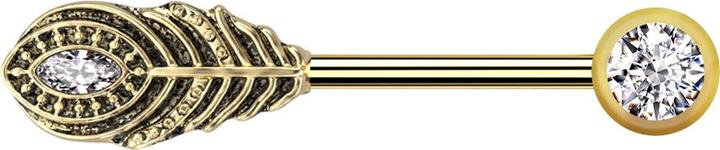 Produktbild Star Piercing Barbell vergoldet mit Kugeln front Kristall silber und Feder (Messing, Chirurgenstahl 316L)