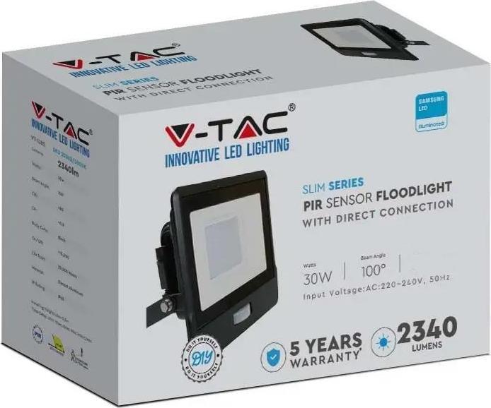 Produktbild V-TAC VT138S 30W LED PIR Sensor Fluter SAMSUNG Chip Black Body 3000K (2340 lm, IP65)