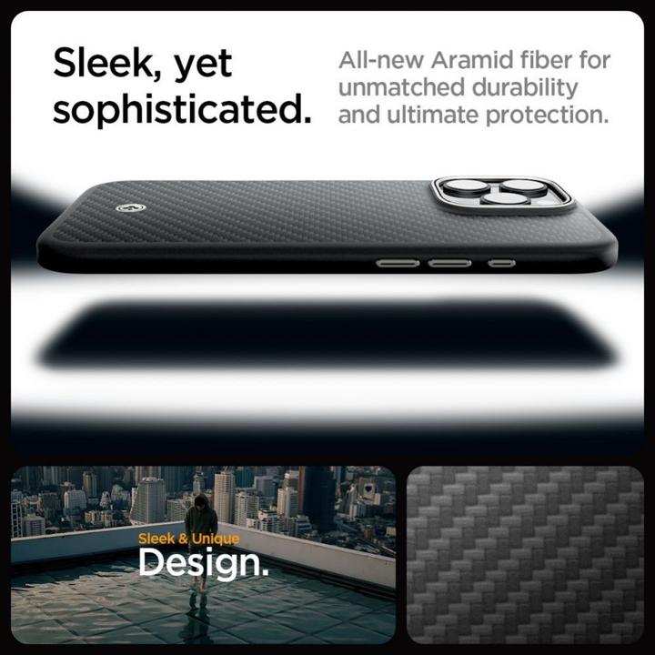 Produktbild Spigen Enzo Aramid Mag Magsafe Hülle für iPhone 16 Pro Max 6,9" schwarz/natur (Apple iPhone 16 Pro Max)