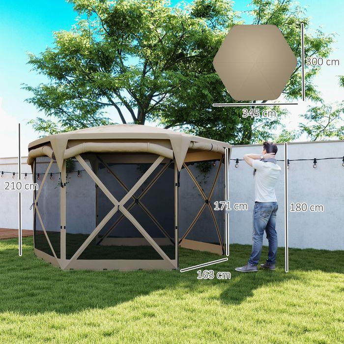 Immagine prodotto Swisshandel24 Faltpavillon sechseckig ca. 3,5x3m mit abnehmbaren Dach Wasserdicht, Khaki (345 cm, 300 cm)