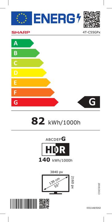 Energy Label Sharp 55GP6260E, 139.7 cm (55"), 3840 x 2160 pixels, LED, Smart TV, Wi-Fi, Black, Silver (55", LED, UHD)