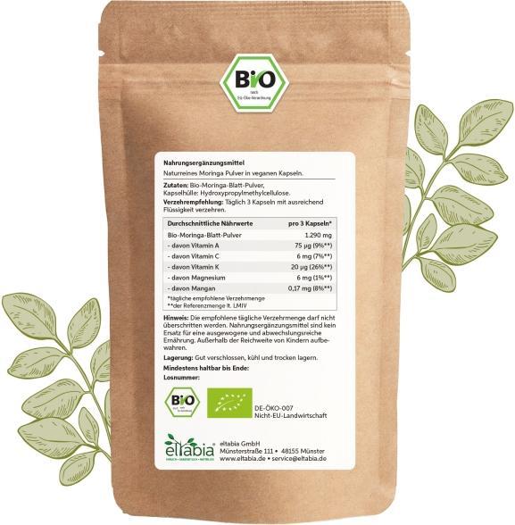 Actual product image Eltabia Organic Moringa Capsules 200 (200 Piece, Capsules)