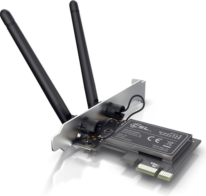 CSL WLAN Netzwerkkarte 2,4 Ghz PCIe, 300 Mbit/s WiFi Adapter Karte mit 2x Externen Antennen (Mini PCI Express)