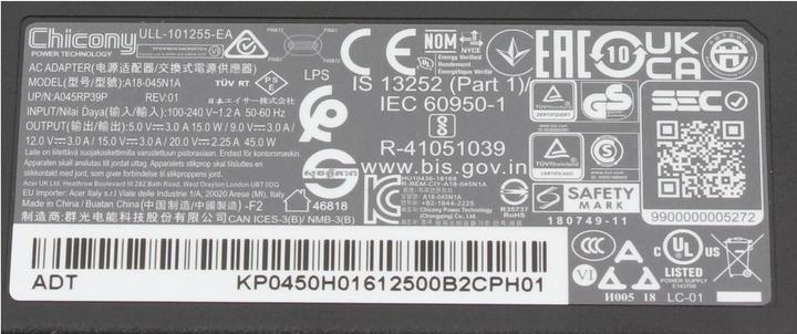 Immagine prodotto Acer Alimentatore originale per laptop (45 W)