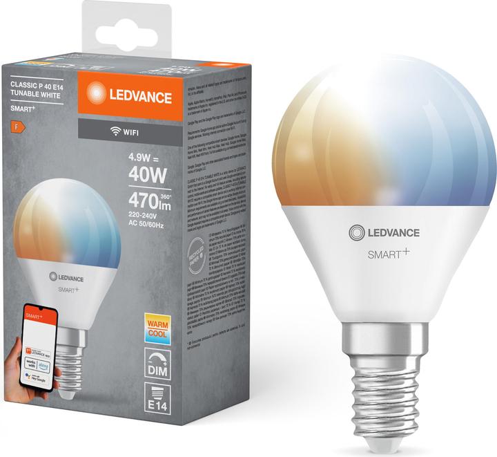 Produktbild Ledvance Smart+ Wifi Mini Bulb (E14, 4.90 W, 470 lm, 1 x, F)