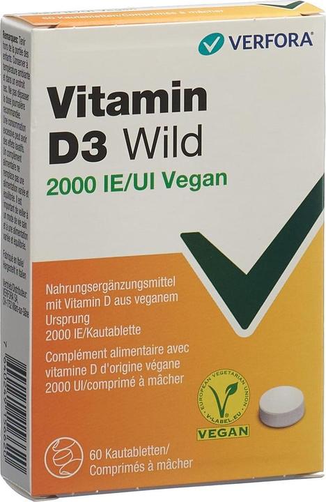 Image du produit Wild Pharma Vitamine D3 sauvage en comprimés 2000 UI végétalien (60 pièce(s), Cachets, 20 g)