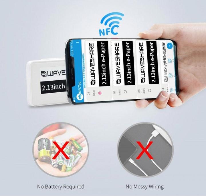 Actual product image WaveShare 2.13inch passive NFC powered e-Ink / e-Paper display
