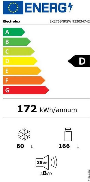 Label énergétique Electrolux EK276BNRSW (226 l)