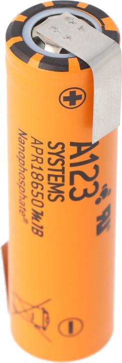A123 Systems A123 APR18650M-A1 Batterie LiFePo4 1100mAh 3,3V avec cosse à souder en forme de Z 64,95x18,2mm (1 pcs, 1100 mAh)