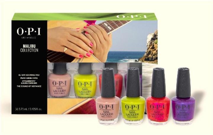 Immagine prodotto OPI Mini lacche per unghie classiche in un set di 4 della collezione Malibu (Verde, Rosa antico, Glitter, Pink, Viola, Smalto per unghie effetto gel)