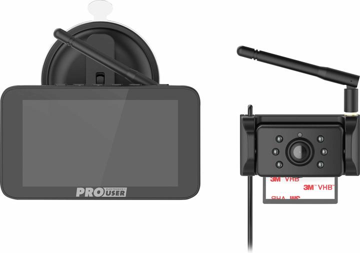 Actual product image ProUser DRC5040 Radio reversing video system IR auxiliary light, distance guidance lines Suction cup