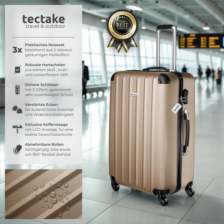 Produktbild tectake 3er Kofferset Talia mit Kofferwaage und Kofferanhänger (93 l, L (90 - 115l))