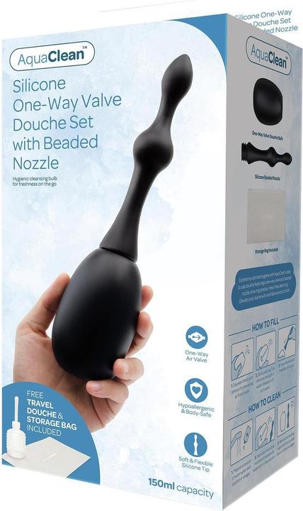 Actual product image AquaClean one way valve douche with anal bead nozzle 150ml