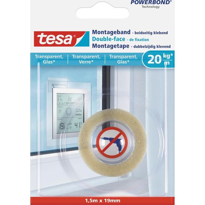 Productafbeelding tesa Montagetape transparant, glas, 20 kg (19 mm)