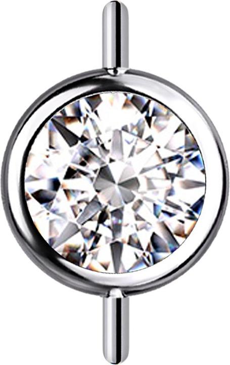 Star Piercing Threadless Verbindungsstück Zylinder silber front mit Kristall silber (ohne Messing, Titan G23)