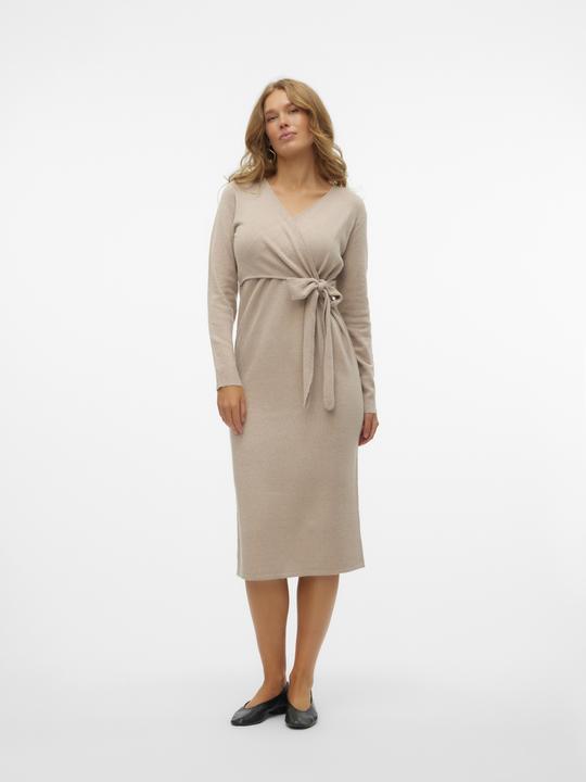 Produktbild Mamalicious Normal geschnitten V-Ausschnitt Gerippte Ärmelbündchen Schmale Ärmel Midikleid Strickkleid (XL)