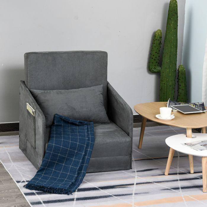 Image du produit Swisshandel24 Canapé-lit Canapé-lit simple Housse lavable 2 poches latérales Coussins Métal Gris 70 x 76 x 77 cm