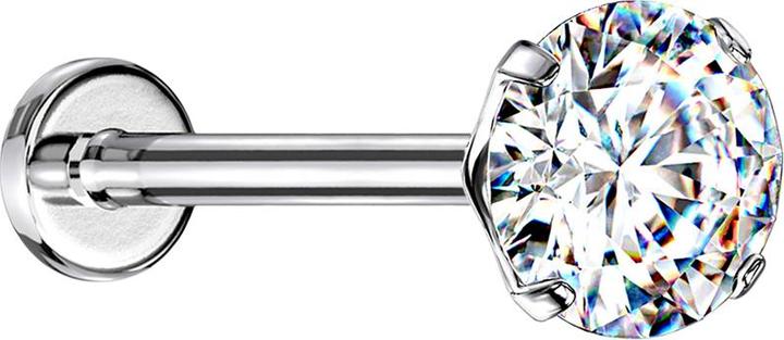 Star Piercing Micro Threadless Labret silber mit Kristall silber gefasst (Chirurgenstahl 316L, ohne Messing)