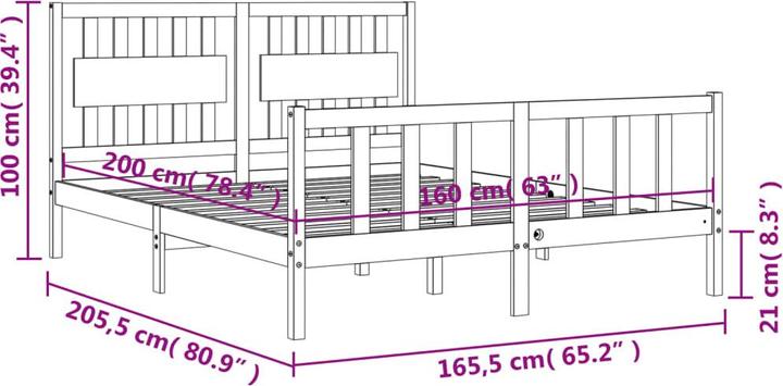 Image du produit VidaXL Massivholzbett mit Kopfteil 160x200 cm (160 x 200 cm)