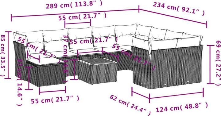 Produktbild VidaXL 10-tlg. Garten-Lounge-Set mit Kissen