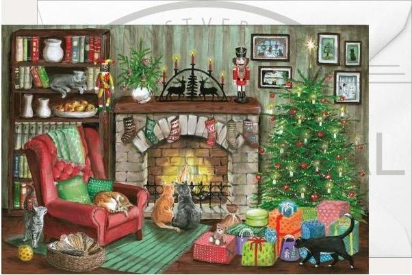 Image du produit Olewinski & Tochter 2944 - Carte de Noël à rabat - Chats au coin du feu (1 pcs)